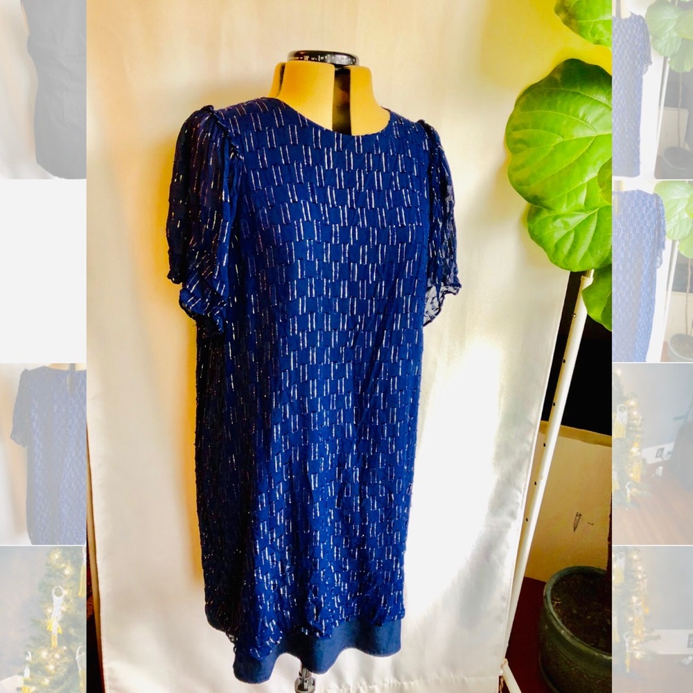 Loft navy party dress with gold shimmer